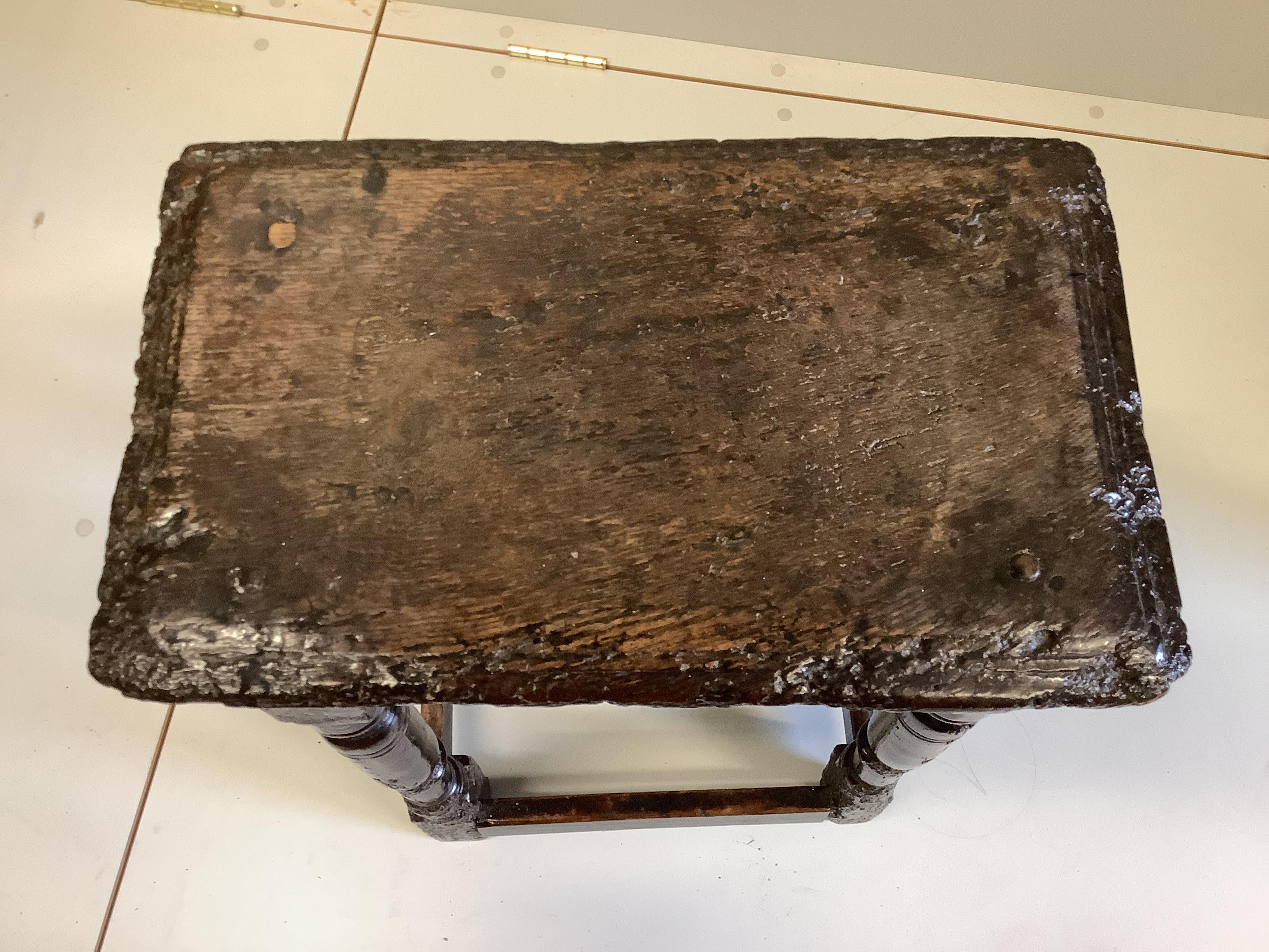 A 17th century oak joint stool, width 45cm, depth 27cm, height 57cm